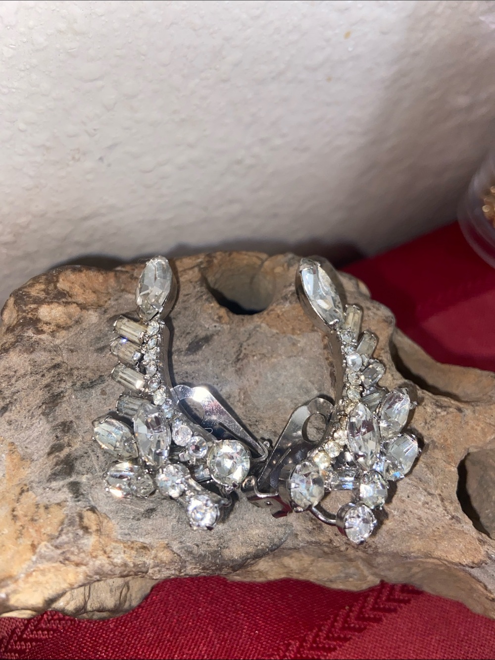 Vintage Clear Rhinestoned Clip-On Ear Climber Earrings